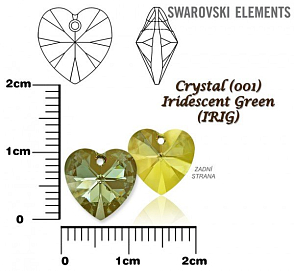 SWAROVSKI 6228 Heart Pendant barva Crystal Iridescent Green velikost 10mm.