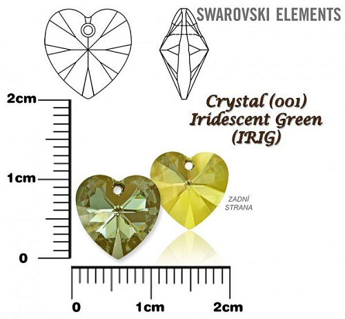 SWAROVSKI 6228 Heart Pendant barva Crystal Iridescent Green velikost 10mm.