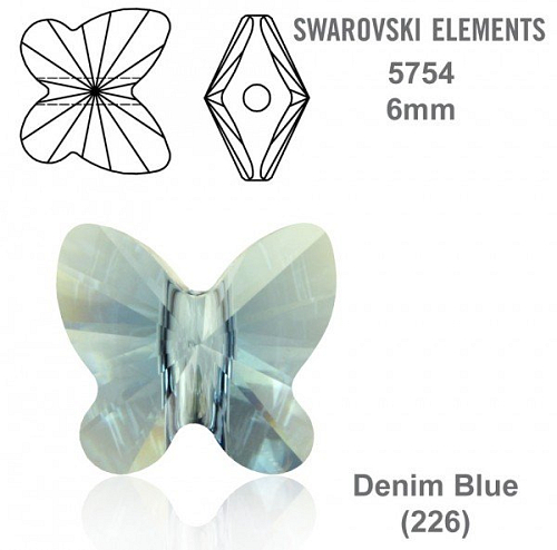 SWAROVSKI KORÁLKY Butterfly Bead barva DENIM BLUE velikost 6mm. Balení 4Ks.