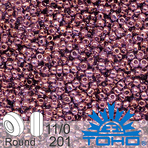 Korálky TOHO tvar ROUND (kulaté). Velikost 11/0. Barva č. 201 Gold-Lustered Amethyst. Balení 8g.
