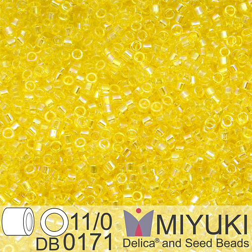 Korálky Miyuki Delica 11/0. Barva Transparent Yellow AB DB0171. Balení 5g.