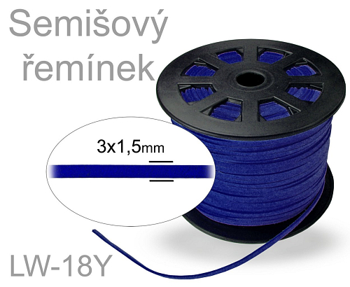 SEMIŠOVÁ šňůra plochá. Ozn.- LW-18Y. Barva DARK  BLUE (TMAVÁ MODRÁ). Velikost šířka 3mm tl.1,5mm. 