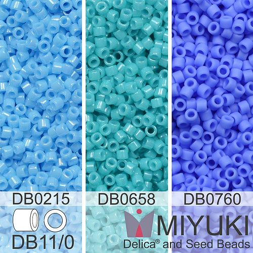 Korálky Miyuki Delica 11/0. Barevné variace č. 23 DB0658, DB0215, DB0760. Balení 3x5g