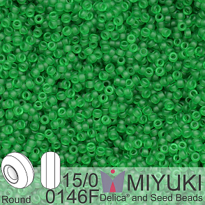 Korálky Miyuki Round 15/0. Barva 0146F Matte Tr Green. Balení 5g.