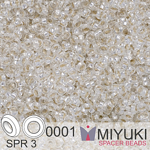 Korálky Miyuki SPACER Beads 3x1,3mm. Barva SPR3-0001 Silverlined Crystal. Balení 5g.