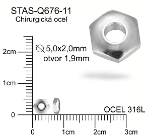 Korálek rozdělovač CHIRURGICKÁ OCEL ozn.-STAS-Q676-11. Velikost pr.5,0x2,0mm otvor 1,9mm. 