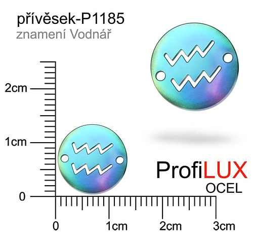 Přívěsek Chirurgická Ocel ozn-P1185 znamení Vodnář 2x otvor velikost pr.12mm. Barva MultiCOLOR. Řada přívěsků ProfiLUX.