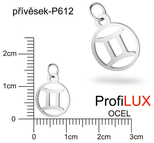 Přívěsek Chirurgická Ocel ozn-P612 Znamení Zvěrokruhu BLÍŽENCI velikost 11x13mm tl.1.2mm. Řada přívěsků ProfiLUX