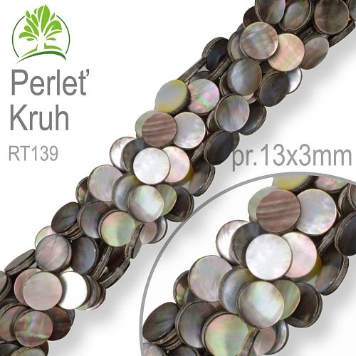 Korálky přírodní perleťové KRUH. Ozn. RT139. Velikost pr.13x3mm. Balení 32Ks.