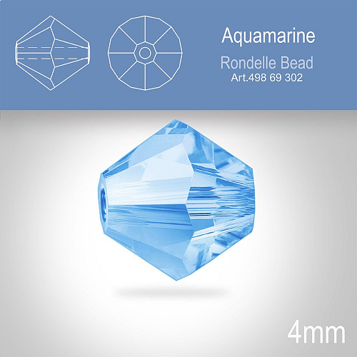 PRECIOSA Bicone MC BEAD (sluníčko) velikost 4mm. Barva AQUAMARINE. Balení 30ks .
