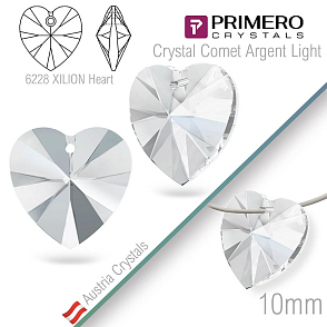 Korálky PRIMERO Crystals. Tvar 6228 XILION Heart. Barva Crystal Comet Argent Light. Velikost 10mm