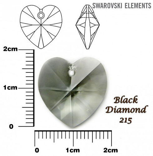 SWAROVSKI Heart Pendant barva Crystal BLACK DIAMOND velikost 18x17,5mm.