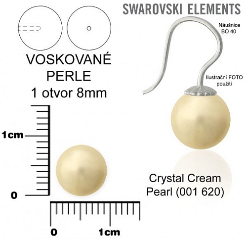 SWAROVSKI 5818 Voskované Perle 1otvor barva 620 CRYSTAL CREAM PEARL velikost 8mm.