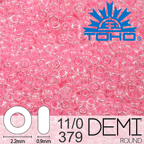 Korálky TOHO Demi Round 11/0. Barva 379 Inside-Color Crystal/Cotton Candy-Lined. Balení 5g.