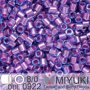 Korálky Miyuki Delica 8/0. Barva Sparkling Orchid Lined Aqua DBL0922. Balení 5g.