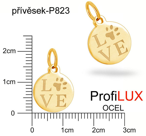 Přívěsek Chirurgická Ocel ozn-P823 MEDAILON  love velikost  16x12mm. Barva POZLACENO. Řada přívěsků ProfiLUX