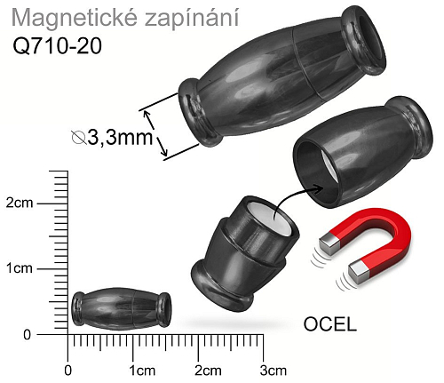 Magnetické zapínání CHIRURGICKÁ OCEL ozn.-STAS-Q710-20. velikost pr.6x14mm. Barva ČERNÁ.