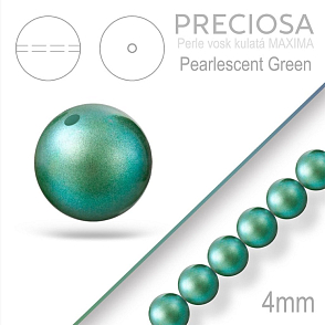 Preciosa Perle voskovaná kulatá MAXIMA barva Pearlescent Green velikost 4mm. Balení návlek 31Ks.