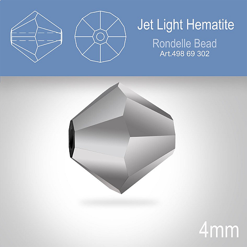 PRECIOSA Bicone MC BEAD (sluníčko) velikost 4mm. Barva JET Light HEMATITE . Balení 30ks .