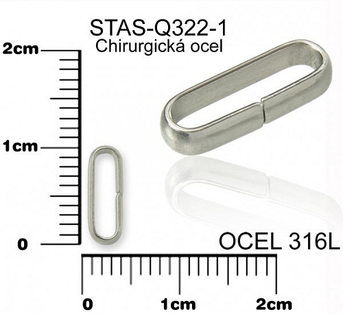 Spojovací OVÁL CHIRURGICKÁ OCEL ozn.-STAS-Q322-1. tvar OVÁL velikost venkovní 10x3,5mm.