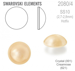 Swarovski 2080/4 Cabochon Round velikost SS10 barva Crystal Creamrose Hotfix