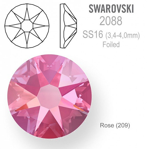 SWAROVSKI 2088 XIRIUS FOILED velikost SS16 barva Rose 