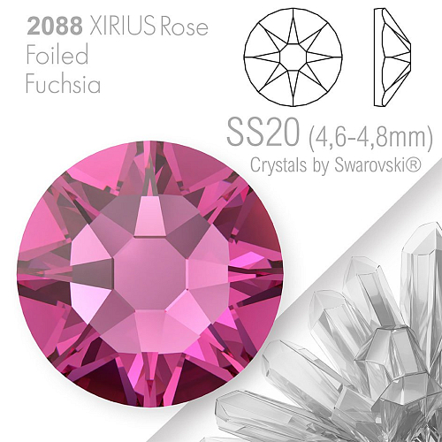 SWAROVSKI  XIRIUS Rose 2088 Foiled. Barva Fuchsia velikost SS20 (4,6-4,8mm). Balení 15Ks.