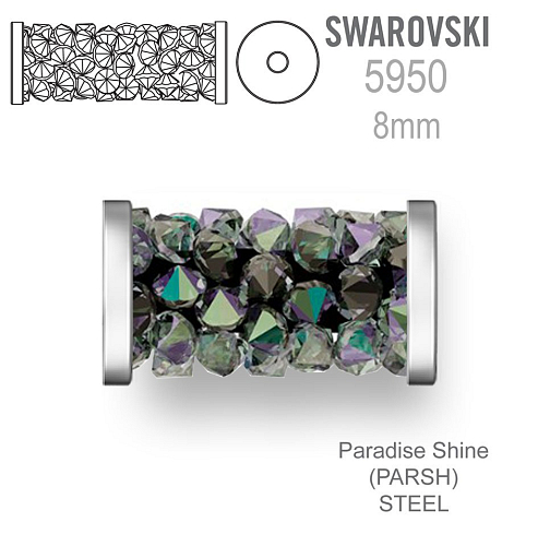 Swarovski 5950 Fine Rocks Tube barva Paradise Shine STEEL velikost 6x8mm