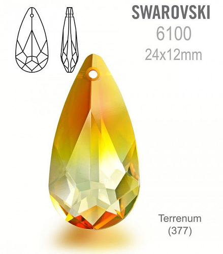 Swarovski 6100 Pendant barva Terrenum (377)  velikost 24x12mm.