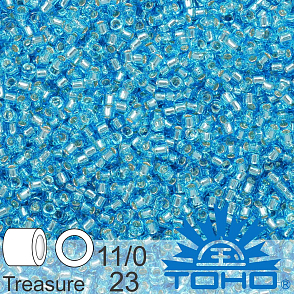 Korálky TOHO tvar TREASURE (válcové). Velikost 11/0. Barva č. 23-Silver-Lined Aquamarine . Balení 5g.