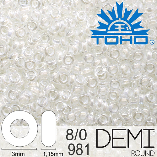 Korálky TOHO Demi Round 8/0. Barva 981 Inside-Color Crystal/Snow-Lined. Balení 5g