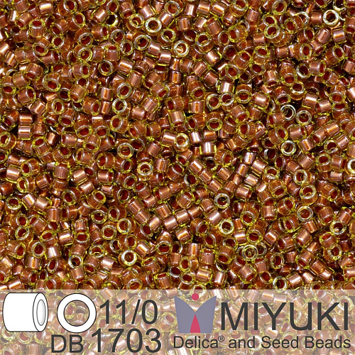 Korálky Miyuki Delica 11/0. Barva Copper Pearl Lined Chartruese DB1703. Balení 5g