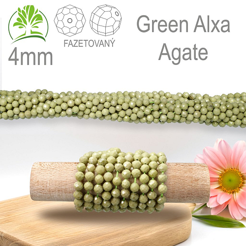 Korálky z minerálů Green Alxa Agate Fazetovaný polodrahokam. Velikost pr.4mm. Balení 95Ks.