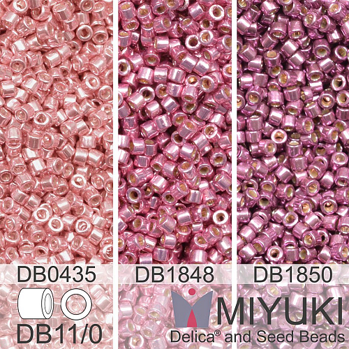 Korálky Miyuki Delica 11/0. Barevné variace č. 2  DB0435, DB1848, DB1850. Balení 3x5g
