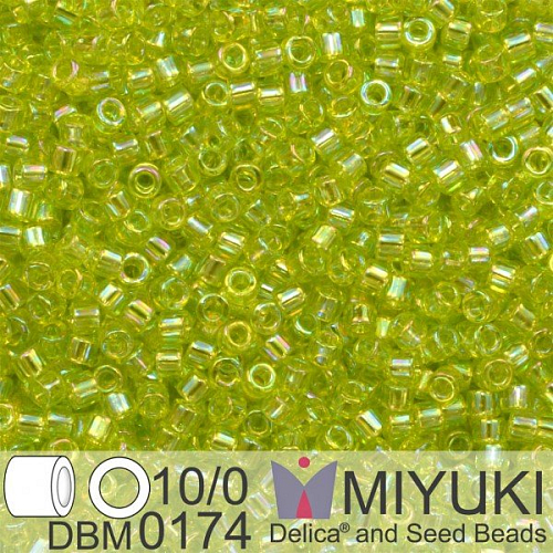 Korálky Miyuki Delica 10/0. Barva Tr Chartreuse AB DBM0174. Balení 5g.