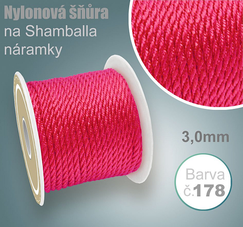 Nylonová šňůra COPÁNKOVÁ na Shamballa náramky průměr nitě 3,0mm. Barva č.178 signální Růžová