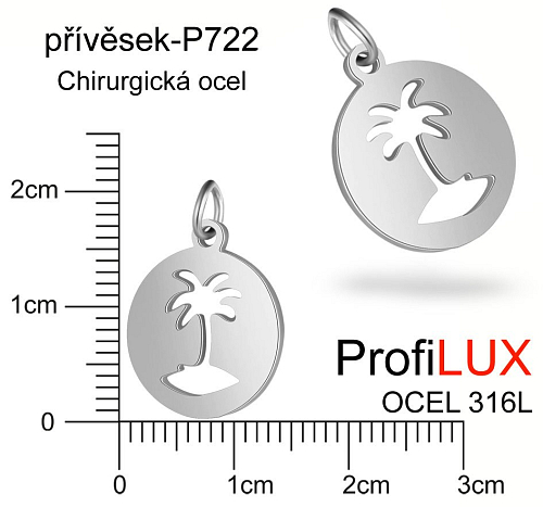 Přívěsek Chirurgická Ocel ozn-P722 medailon s PALMOU velikost 14x16mm. Řada přívěsků ProfiLUX
