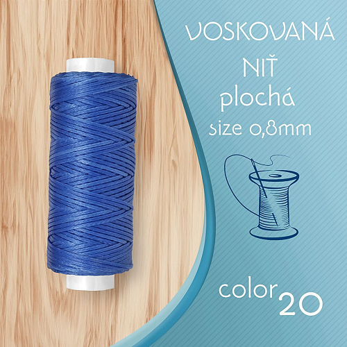 Voskovaná nit 0,8mm PLOCHÁ cívka 30m barva č.20 Seawater Blue