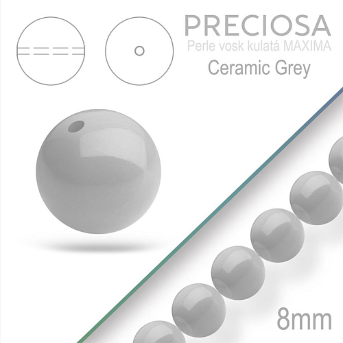 Preciosa Perle voskovaná kulatá MAXIMA barva Ceramic Grey velikost 8mm. Balení návlek 15Ks.