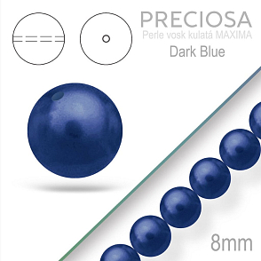 PRECIOSA Voskované Perle barva DARK BLUE velikost 8mm. Balení návlek 15Ks. 