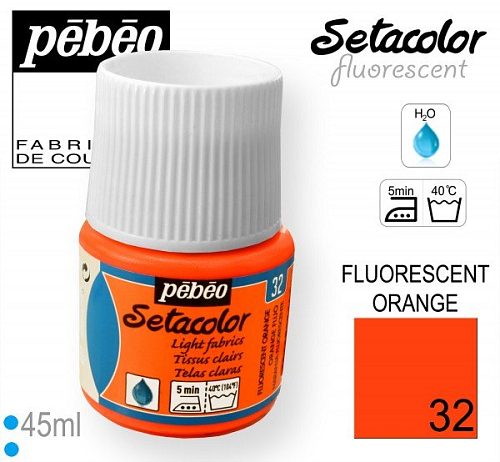 Barva na Textil SETACOLOR Fluorescent Pebeo. barva č. 32 ORANGE. Balení 45ml.