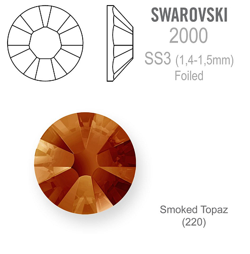 SWAROVSKI ELEMENTS No Hot-Fix FOILED velikost SS3 barva SMOKED TOPAZ (220). Balení 40Ks.