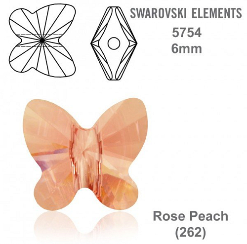 SWAROVSKI KORÁLKY Butterfly Bead barva ROSE PEACH velikost 6mm. Balení 4Ks.