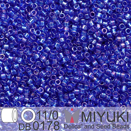 Korálky Miyuki Delica 11/0. Barva Tr Cobalt AB DB0178. Balení 5g.