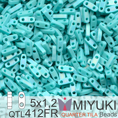 Korálky Miyuki QuarterTila. Barva Matte Opaque Turquoise Green AB QTL 412FR Balení 3g