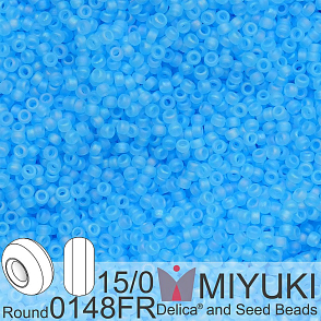 Korálky Miyuki Round 15/0. Barva 0148FR Matte Tr Aqua AB. Balení 5g.