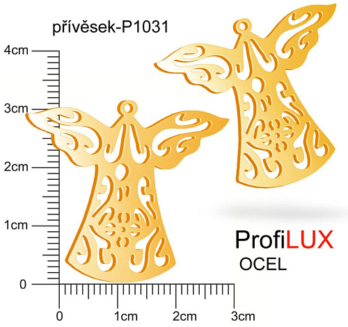 Přívěsek Chirurgická Ocel ozn-P1031 ANDĚL velikost 31x34mm. Barva POZLACENO. Řada přívěsků ProfiLUX