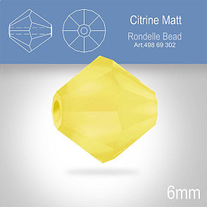 PRECIOSA Bicone MC BEAD (sluníčko) velikost 6mm. Barva CITRINE MATT. Balení 18ks .