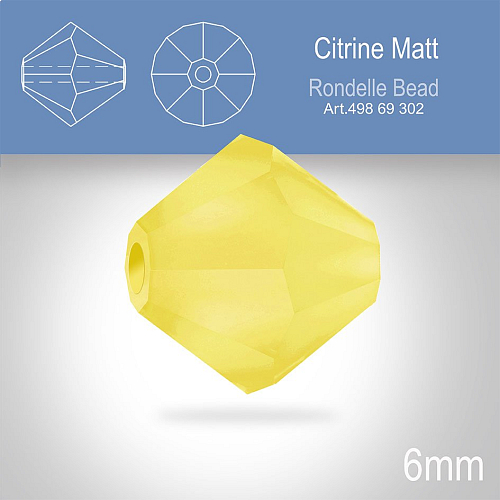 PRECIOSA Bicone MC BEAD (sluníčko) velikost 6mm. Barva CITRINE MATT. Balení 18ks .