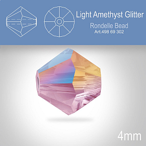 PRECIOSA Bicone MC BEAD (sluníčko) velikost 4mm. Barva LIGHT AMETHYST GLITTER. Balení 30ks .
